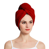 Kuber Industries Hair Wrapper|Hair-Drying Bathrobe Turban Towel|Stretchy Microfiber Quick Absorbent Hair Dry Salon Towel (Maroon)